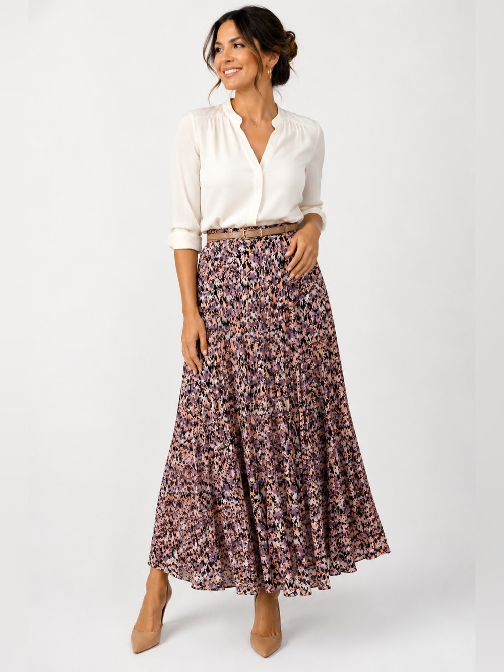 NWT BOSS Hugo Boss Pleated Midi Skirt XL Abstract Print Lavender Blush Flowy